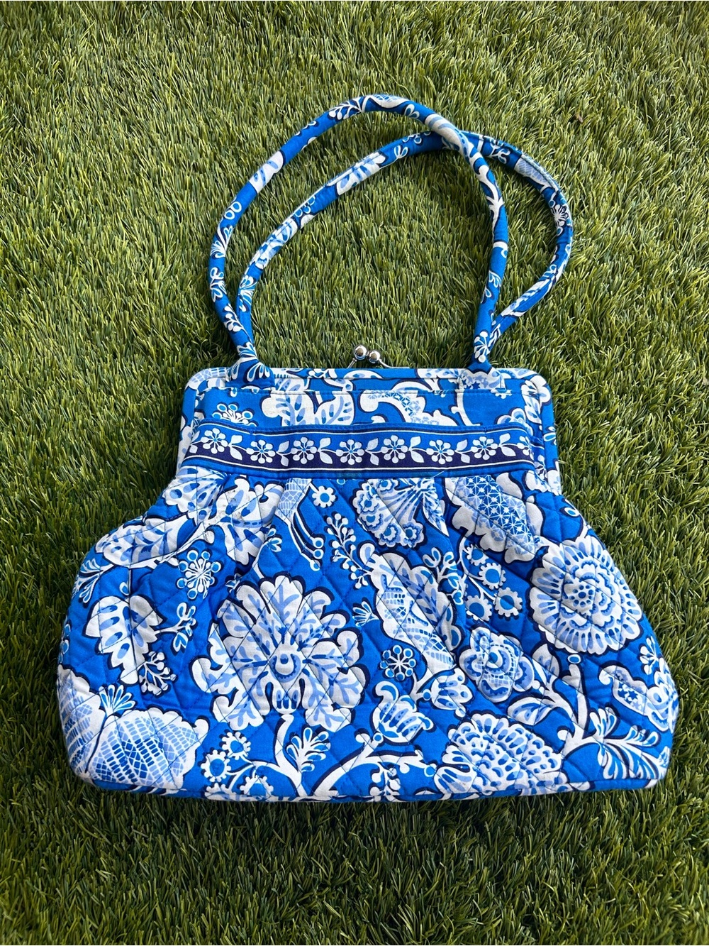 Simply Vera Vera Wang Blue and White Quilted Floral Shoulder Bag